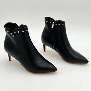 Black High Heels Ankle Boots Pointy Toe Rivets Studs Boots Side Zipper Shoes
